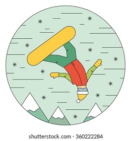People skiing flat style design. Skier and snow. Winter sports and activities. Thin line style