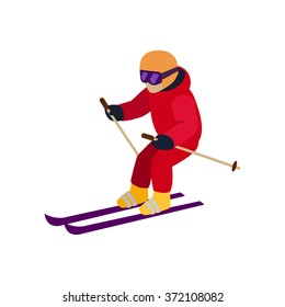People skiing flat style design. Skis isolated, skier and snow, cross country skiing, winter sport, season and mountain, cold downhill, recreation lifestyle, activity speed extreme illustration