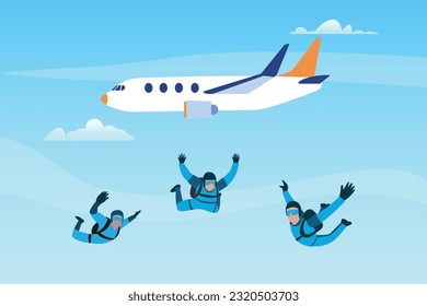 People skydiving and parachuting in the sky 2d vector illustration concept for banner, website, illustration, landing page, flyer, etc.