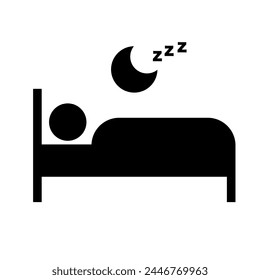 Personas durmiendo en la cama y la luna icono de silueta. Vector.