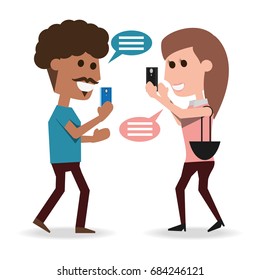 people with smartphone in the hand and chat bubbles