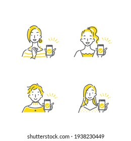 people and smartphone, simple and cute line art