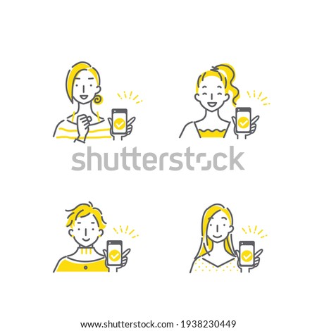 people and smartphone, simple and cute line art