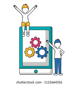 people smartphone teamwork gears solution