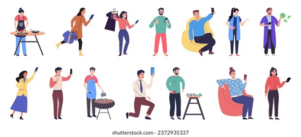 People with smartphone. Vector illustration. Smartphones provide means for people to communicate and foster social relationships Cellphones have revolutionized communication and telephony for people