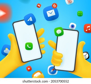 People with smartphones. Communication concept. Comic 3d style vector illustration