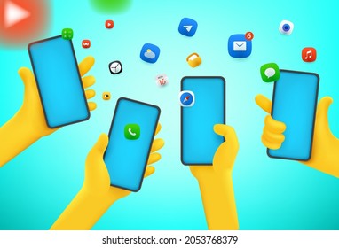 People with smartphones. Communication concept. Comic 3d style vector illustration