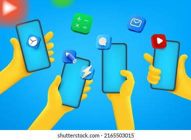 People with smartphones. Communication concept. Comic 3d style vector illustration