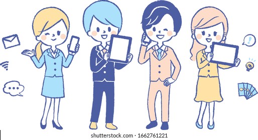 People with smartphones and tablets