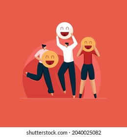 People with Smiley Emoji, International day of Happiness vector illustration