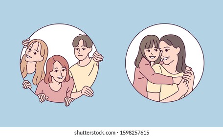 People are smiling together and happy. hand drawn style vector design illustrations. 