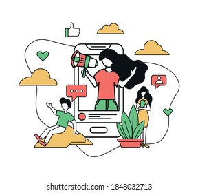 People smm vector illustration. Flat style, news, social networks, chat, social media, communication, mobile marketing, blogging