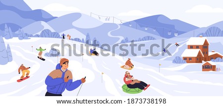 Similar – Foto Bild Aktive Person beim Snowboardfahren auf einem verschneiten Hügel