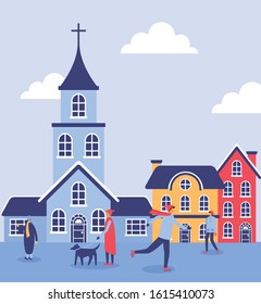 people in snowscape practicing activities vector illustration design