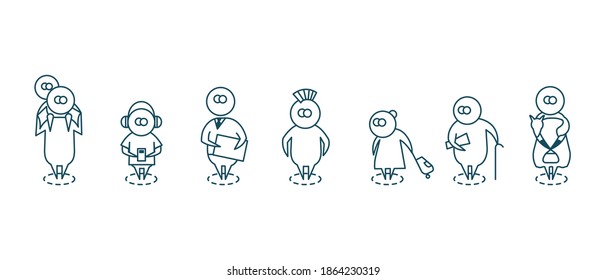 People Social distancing in line. Social distancing in public places or work concept.