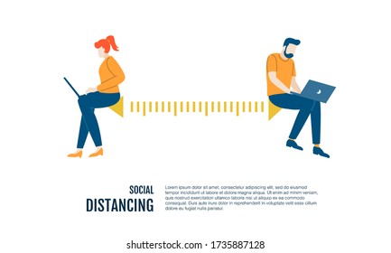 people social distancing vector flat illustration concept isolated template white background can be use for presentation web banner UI UX landing page