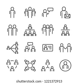 Gente e icono social. Tema de icono de línea delgada. Iconos de símbolos de trazo de esquema. Fondo blanco aislado. Vector de ilustración.