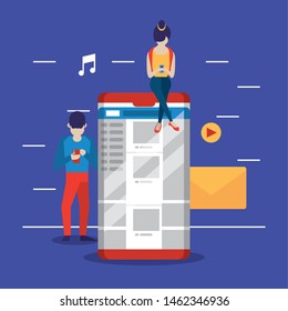 People and social media and network, friends using smartphones for chat
