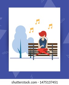 People and social media and network,woman seated with smartphone at park ,vector illustration graphic design.