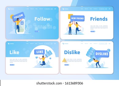 People in social network concept on landing page set