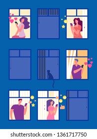 People in social networks in evening windows vector illustration