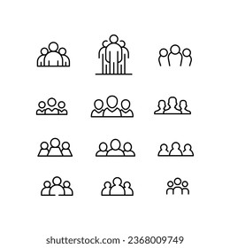 People society club. Human collaboration in teamwork member club for web, design, and business sign. Humanity. Squad vector line icon set. Vector illustration. Design on white background. EPS 10