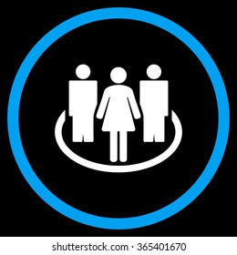People Society vector icon. Style is bicolor flat circled symbol, blue and white colors, rounded angles, black background.