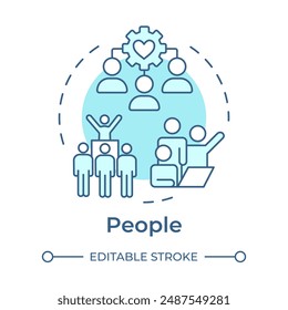 People soft blue concept icon. PPT framework. Teamwork. Human resources. Social connection. Group activities. Round shape line illustration. Abstract idea. Graphic design. Easy to use in article