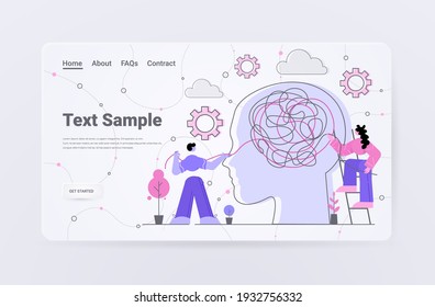 people solving psychological problem in tanged brain psychotherapy session treatment of stress addictions and mental problems concept horizontal full length copy space vector illustration