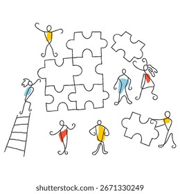 Personas para resolver un rompecabezas Ilustración vectorial de concepto de trabajo en equipo