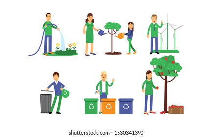 People Solving Various Environmental Problems Vector Illustration Set Isolated On White Background