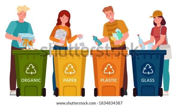 People Sorting Garbage Men Women Separate Stock Vector (royalty Free 