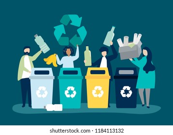 People sorting garbage for recycling