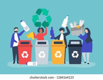 People sorting garbage for recycling