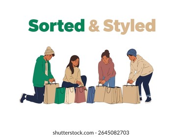 People sorting and styling clothing items