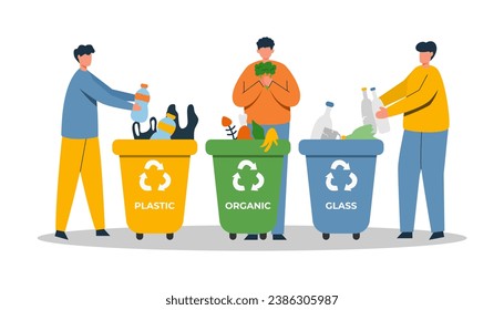 Gente Clasificando Ilustración Del Vector De Basura. Concepto de gestión de residuos