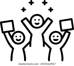 People with Sparkling Appraisal Notes and Happy Faces concept as A group of people holding sparkling appraisal notes with happy faces set against a fantastical background offering