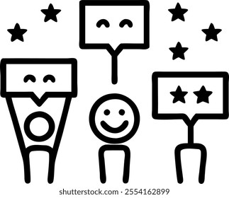 People with Sparkling Review Boards and Happy Expressions concept as A group of people holding sparkling review boards with happy expressions set against a fantastical background o