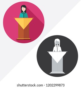 People speaker with podium flat icon. Illustration of black and white icons.