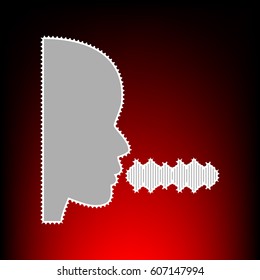 People speaking or singing sign. Postage stam or old photo style on red-black gradient background.