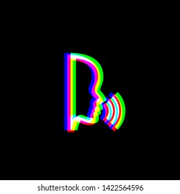 People speaking or singing sign. Red, green and blue unfocused contour icon at black background. Illustration.
