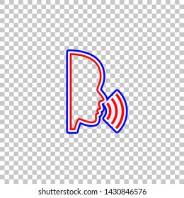 People speaking or singing sign. Red, white and contour icon at transparent background. Illustration.