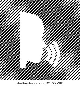People speaking or singing sign. Vector. Icon. Hole in moire background.