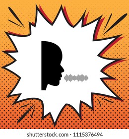 People speaking or singing sign. Vector. Comics style icon on pop-art background.