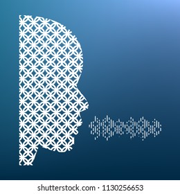 People speaking or singing sign. Vector. White textured icon at lapis lazuli gradient background.