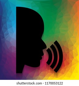 People speaking or singing sign. Vector. Flat style black icon on white.