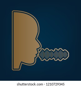 People speaking or singing sign. Vector. Golden icon and border at dark cyan background.