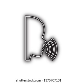 People speaking or singing sign. Vector. Double contour black icon with soft shadow at white background. Isolated.