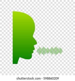 People speaking or singing sign. Vector. Green gradient icon on transparent background.