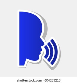 People speaking or singing sign. Vector. New year bluish icon with outside stroke and gray shadow on light gray background.